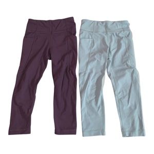Athleta Girl High Rise Capris in Plum & Blue Gray (XS 6)